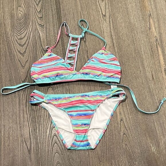 Nautica 2 Piece Swim Bikini Set Blue Red Striped Size 10 - Picture 1 of 6